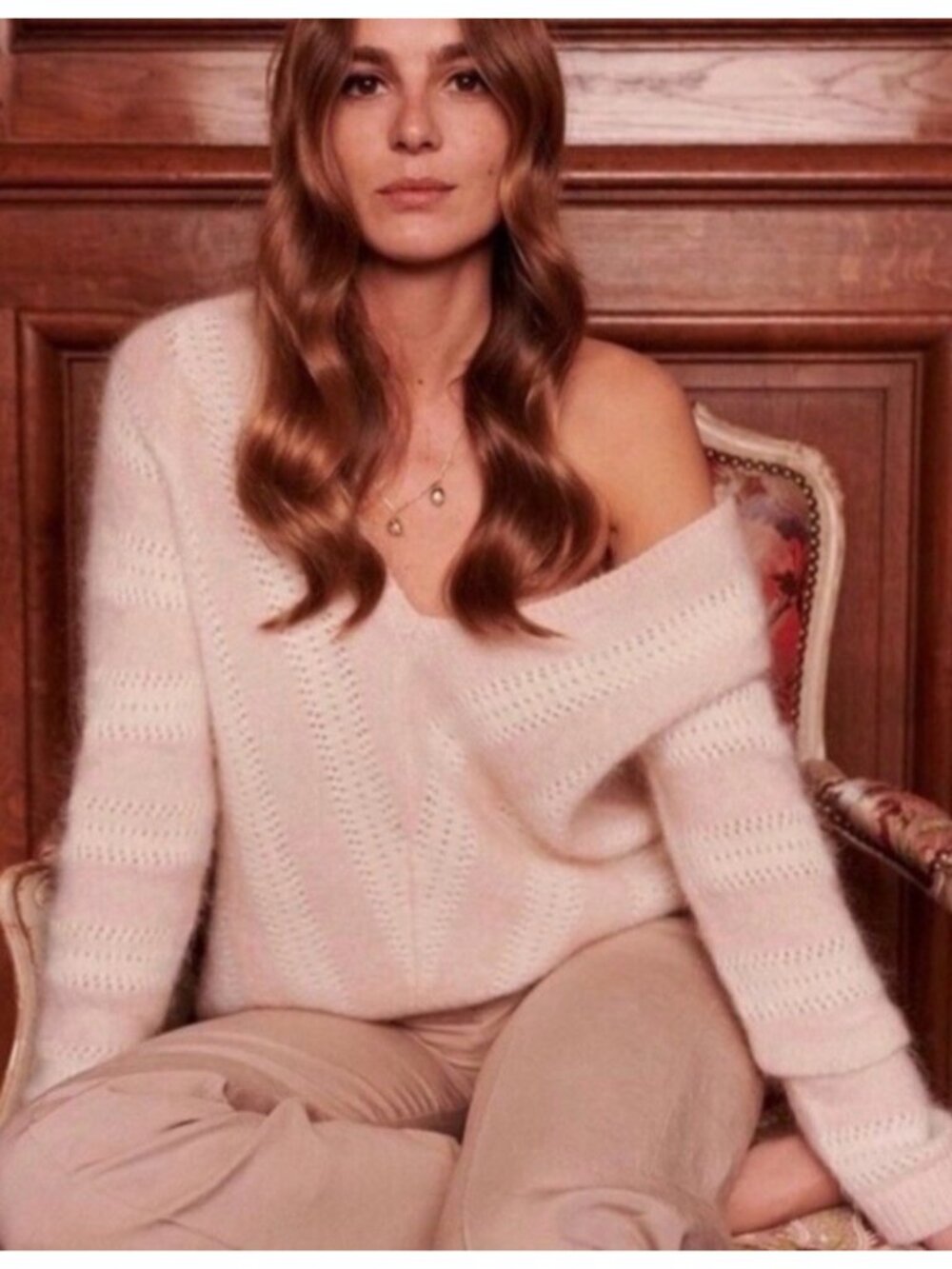 Sézane Ariel Kid Mohair Jumper in Pink Chevron - Picture 4 of 11